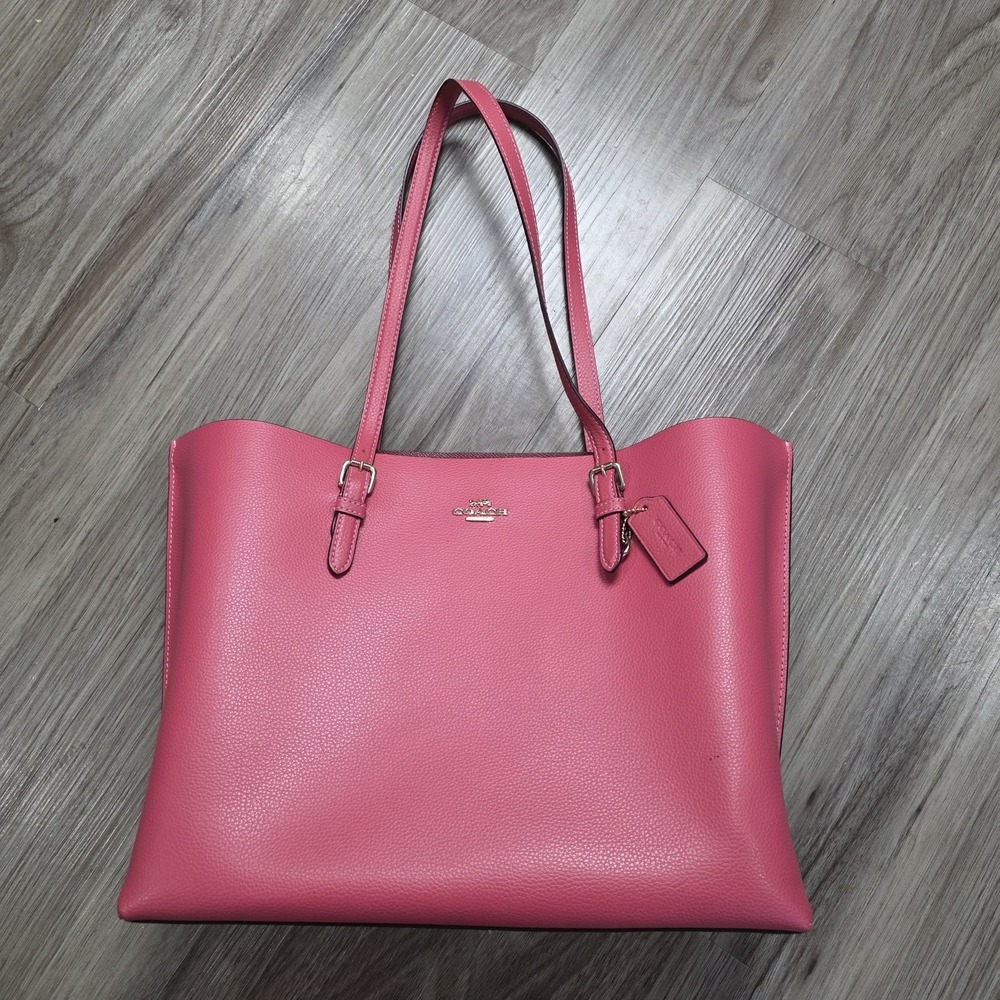 Coach Mollie Tote 1671 Pink Pebbled Leather Zip Top Shoulder Bag Gold